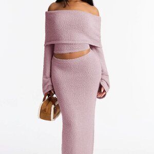 Double Date Off Shoulder Sweater Maxi Skirt Set - Mauve